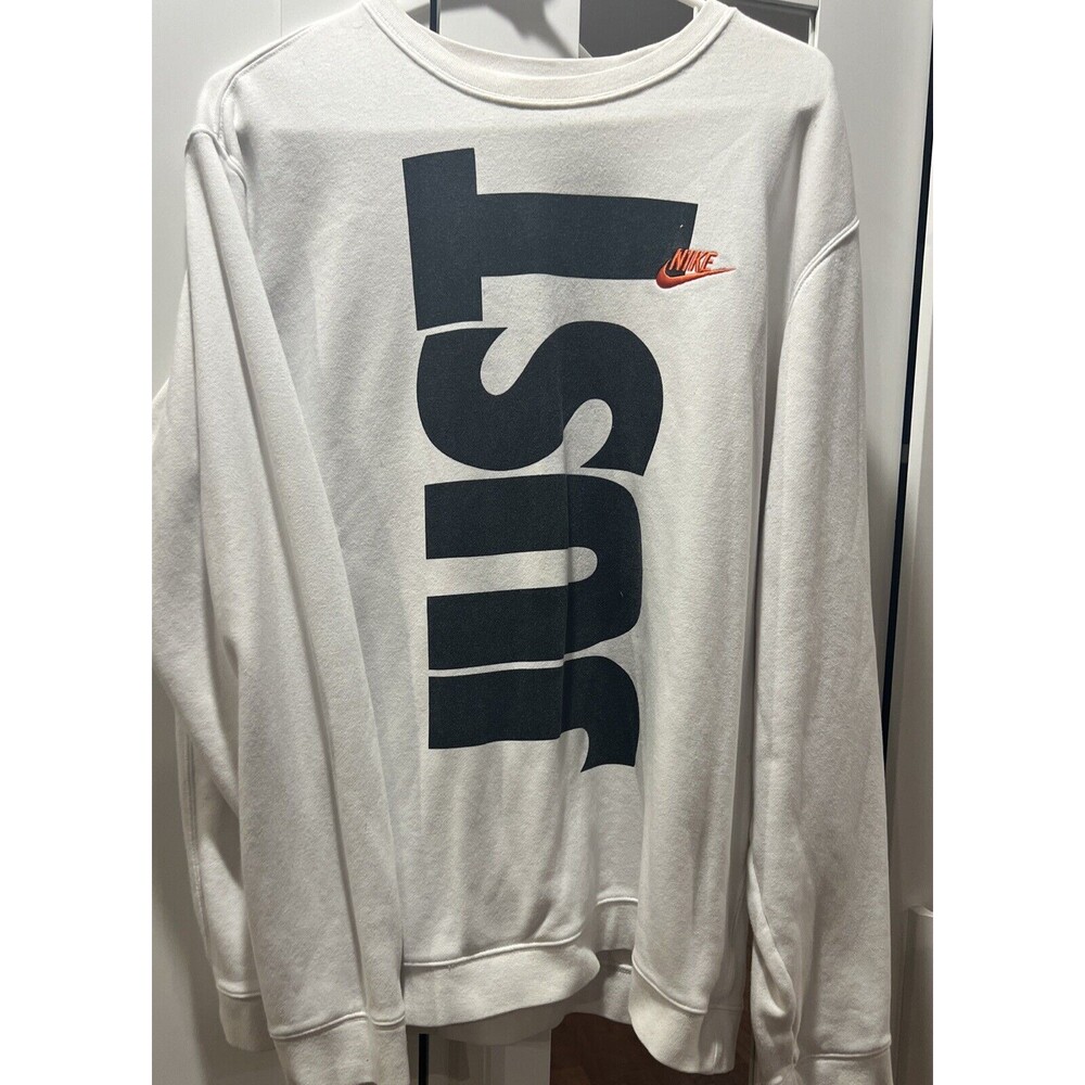 NIKE Sweatshirt Mens XL White Black Just Do it Crew Neck Pullover